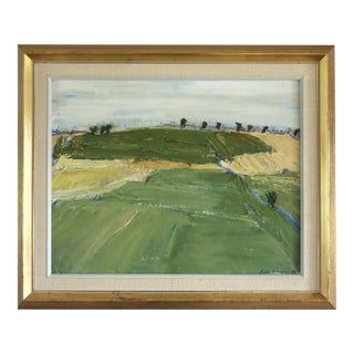 1972 Modernist 'Fields in Late Summer' Vintage Original Swedish Landscape Oil Painting, Framed For Sale