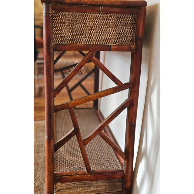 Rattan & Bamboo Vintage Nantucket Console Table With Two Drawers For Sale - Image 4 of 10