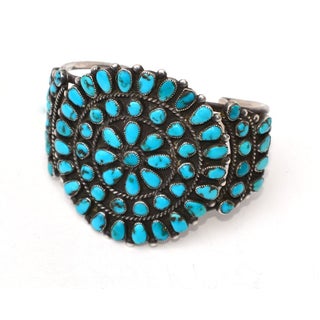 1940s Zuni Three Cluster Turquoise Bracelet For Sale