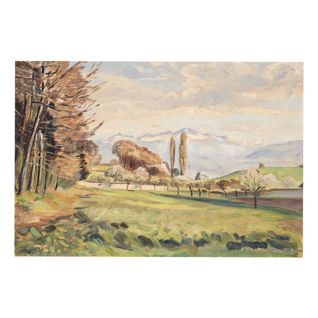 Paul Mathey, Impressionist Landscape with Trees and Mountains, 1932, Oil on Canvas For Sale