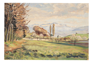 Paul Mathey, Impressionist Landscape with Trees and Mountains, 1932, Oil on Canvas