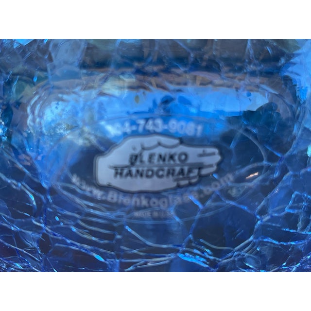 Blue 1970s Blenko Blue Crackle Glass Hummingbird Feeder With Stopper - Rare For Sale - Image 8 of 9
