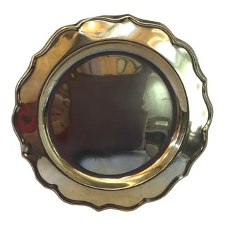 Vintage Brass Scalloped Edge Plate Tray For Sale