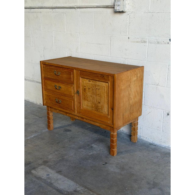 In Style of Henning Kjærnulf Solid Oak Three-Drawer Sideboard Danish Mid-Century Modern 1970s For Sale - Image 9 of 9