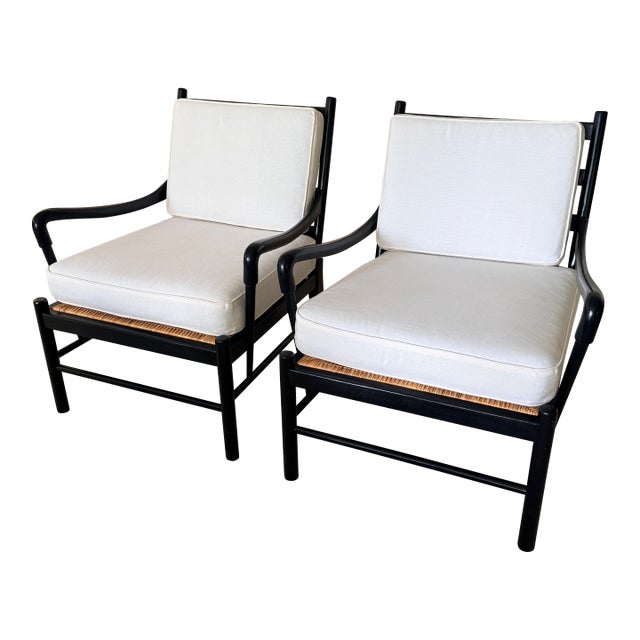 Pair of Large Scale Ladder Back Chairs With Woven Seats For Sale