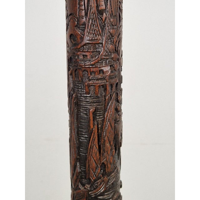 Art Deco Asian Style Carved Wood Floor Lamp, 1930s For Sale - Image 4 of 15