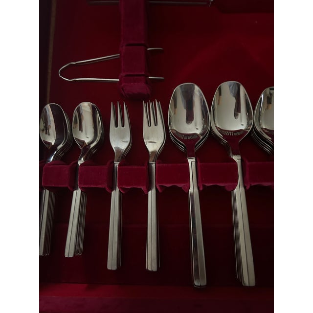 1960s Modernist Stainless Steel Flatware Set in Wooden Cabinet, 1960s, Set of 130 For Sale - Image 5 of 8