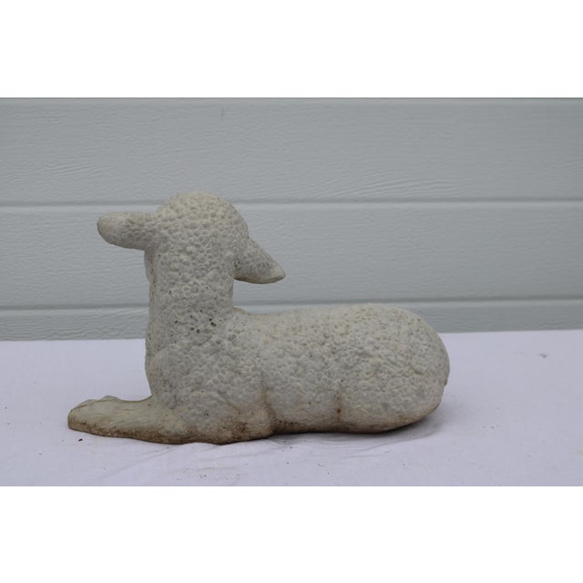 Cast Concrete Laying Lamb Garden Statue For Sale - Image 4 of 8