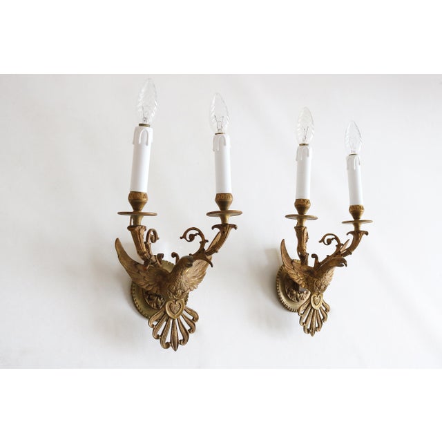 Antique Brass Eagle Wall Sconces, 1890s, Set of 2 For Sale - Image 3 of 15