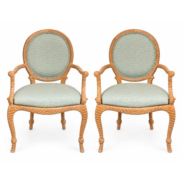 1970s 1970s French Napoleonic Style Carved Maple Rope Bergere Chairs - Pair For Sale - Image 5 of 7
