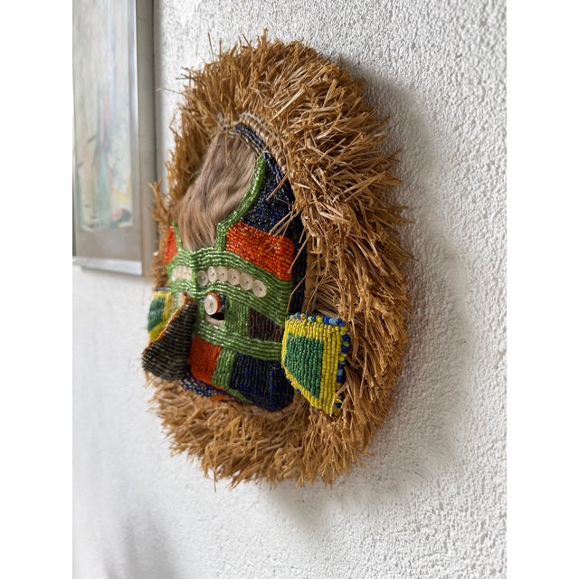 Mask with Beads in Raffia and Leather, 1980s For Sale - Image 9 of 18
