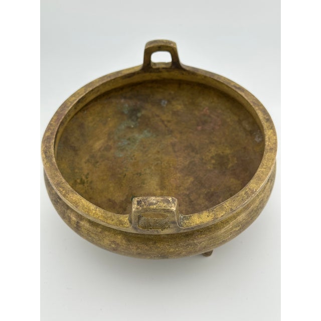 19th Century Antique Bronze Censer Incense Burner – Squat Form, Loop Handles, 3 Peg Feet For Sale - Image 5 of 9