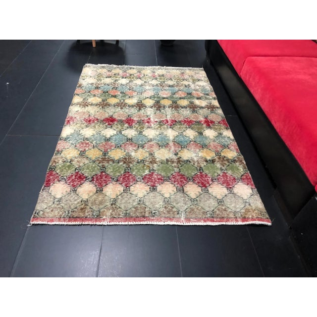 Boho Chic Vintage Geometric Design Turkish Handmade Multicolor Rug For Sale - Image 3 of 11