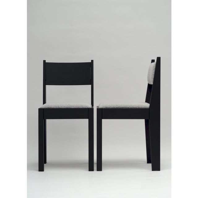 Contemporary 01 Chair in Black Ash Wood with White Bouclé Upholstered Seat and Bronze Details from barh.design For Sale - Image 3 of 15