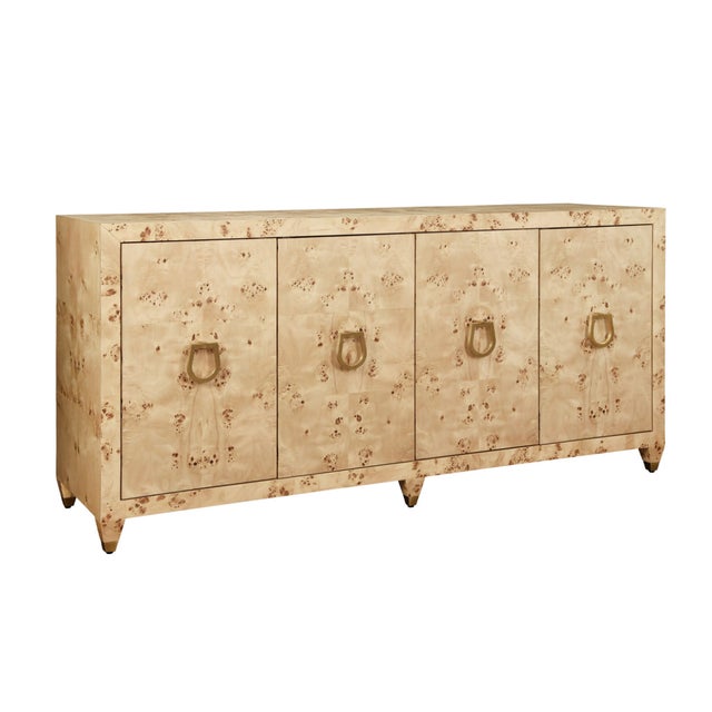 Contemporary Matthew Izzo Home Mulligan Light Burlwood Four Door Buffet With Satin Brass Hardware For Sale - Image 3 of 7