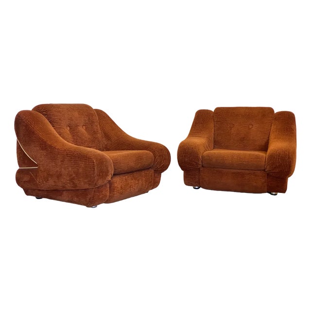 Set of Fabric & Steel Lounge Chairs, 1970s For Sale