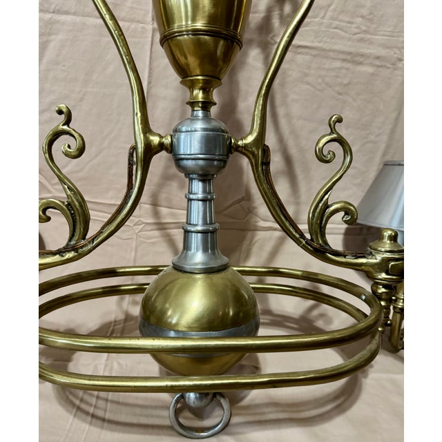English Early 20th Century Large Georgian Bouillotte Style Brass & Metal 4 Arm (20 Light) Billiard/Snooker Table Light For Sale - Image 3 of 12