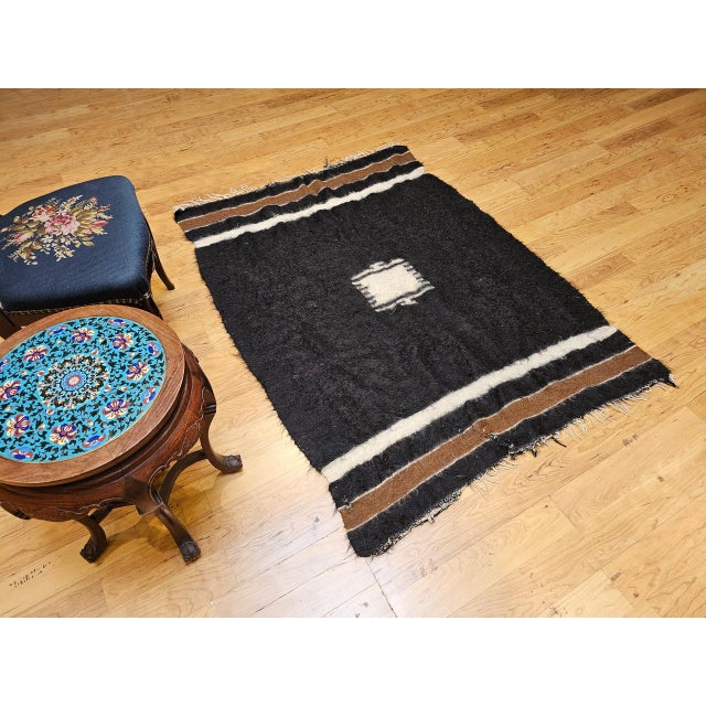 Mid 20th Century Vintage Turkish Tulu Tribal Area Rug, Handwoven, Shag Wool Pile, 4' x 5' For Sale - Image 5 of 16