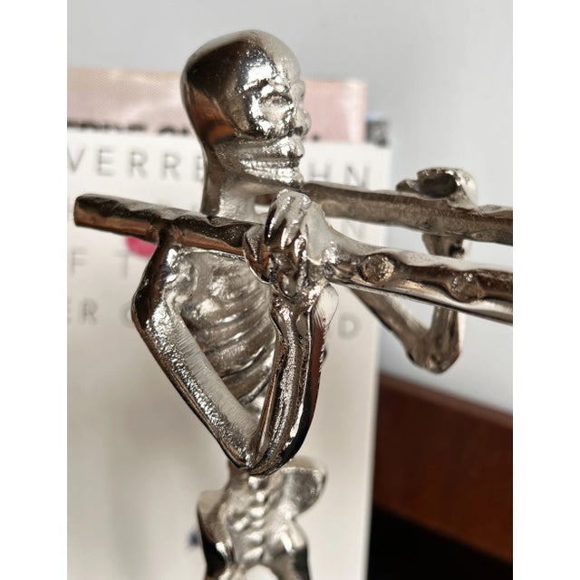 Boho Chic Macabre Chrome Metal Champagne Ice Bucket With Skeleton Pallbearers For Sale - Image 3 of 9