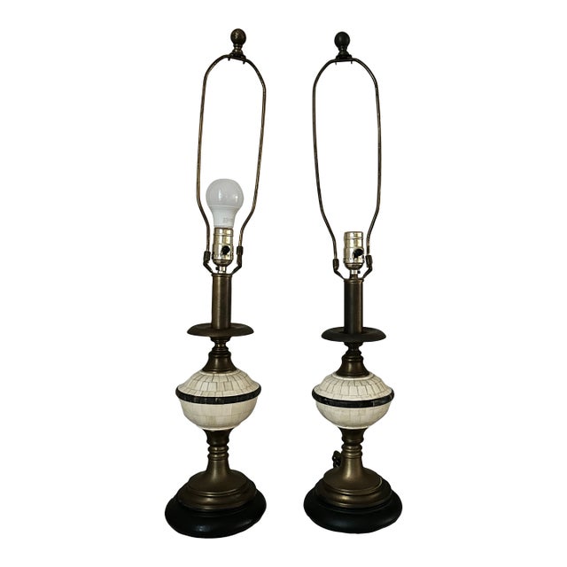 Currey & Company Table Lamps – Brass With Ivory Mosaic Inlay - a Pair For Sale