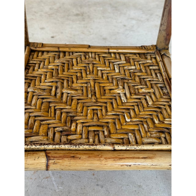 Vintage Coastal Rattan Fretwork Side Table With Woven Shelves For Sale - Image 11 of 12