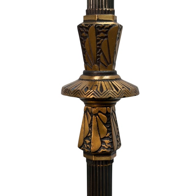 1920s 1920s Cast Bronze Spanish Revival Floor Lamp With Original Crackle Glass #2613 For Sale - Image 5 of 8