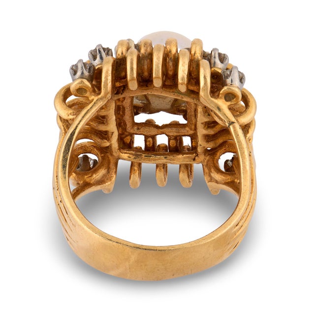 Vintage Pearl Diamond 14k Gold Cocktail Ring, Size 6 For Sale In Los Angeles - Image 6 of 6