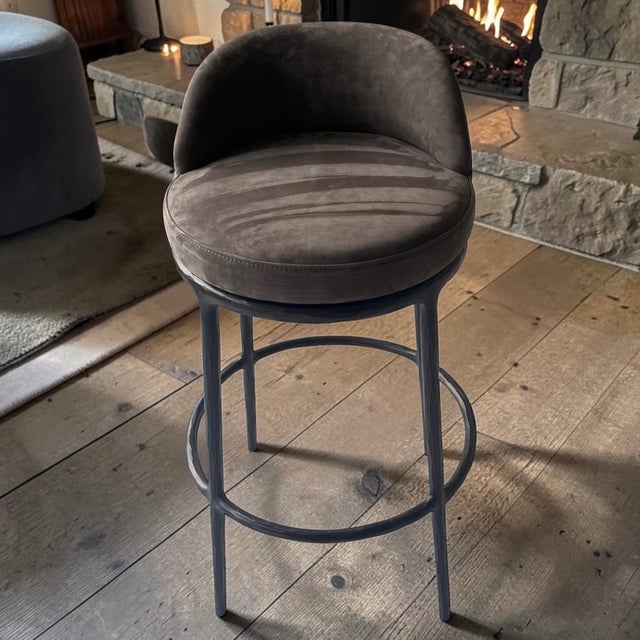 Brown 4 Restoration Hardware Rh Thaddeus Italian Truffle Veneto Leather Swivel Barstools For Sale - Image 8 of 9