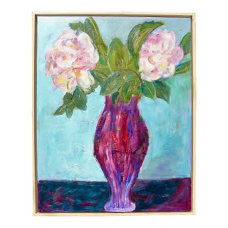 "French Roses With Violet" Contemporary Oil Painting For Sale