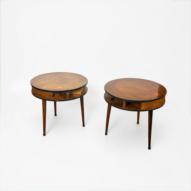 Italian Round Side Tables with Radial Drawers, 1950s, Set of 2 For Sale - Image 17 of 17