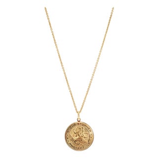 Retired Tiffany & Co. 18k Yellow Gold St. Christopher Medallion Pendant Necklace For Sale