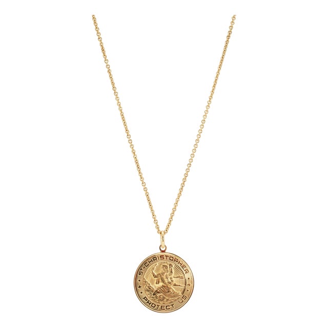 Retired Tiffany & Co. 18k Yellow Gold St. Christopher Medallion Pendant Necklace For Sale