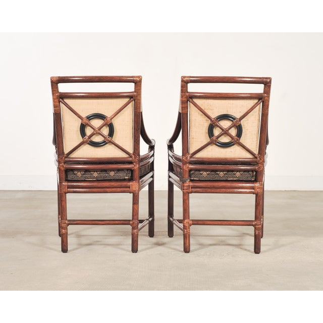 Set of Four McGuire Rattan Target Upholstered Dining Armchairs For Sale - Image 17 of 18