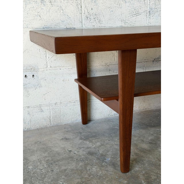 Brown Long Danish Teak Rectangular Coffee Table With Built-in Magazine Shelf Mid-Century Modern 1960s For Sale - Image 8 of 13