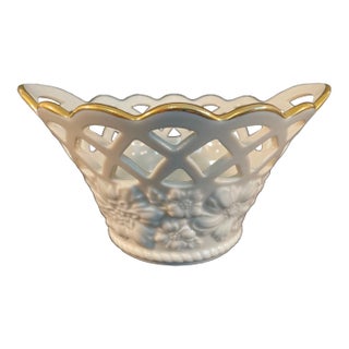 1970s Vintage Lenox "Golden Meadows" China Ivory Lattice Bowl or Jardiniere For Sale