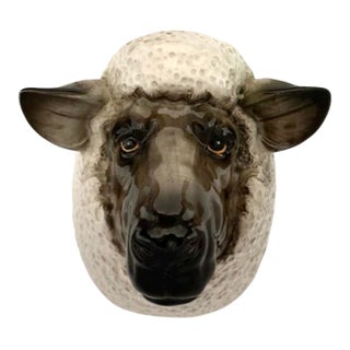 Late 20th Century Farmhouse White Ceramic Ram Head Wall Pocket Planter Vase, 6.6"h For Sale
