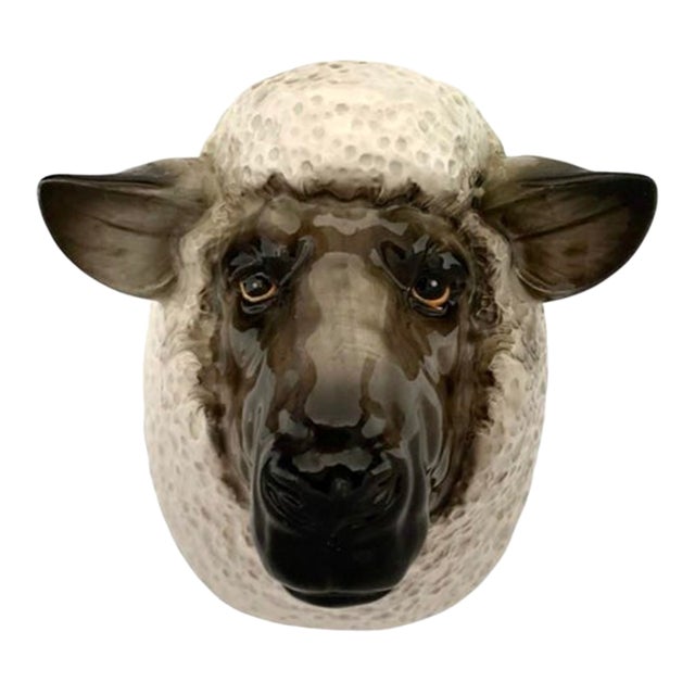 Late 20th Century Farmhouse White Ceramic Ram Head Wall Pocket Planter Vase, 6.6"h For Sale