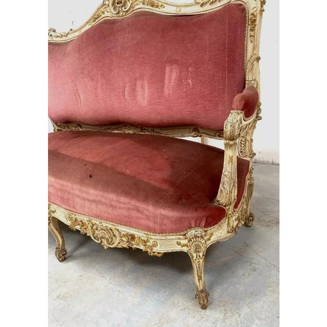 Louis XV Style Bench in Lacquered and Gilded Beechwood, 20th Century For Sale - Image 4 of 13