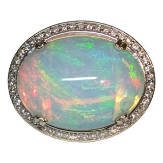 9.4 Carat Statement Opal Ring With Natural Diamond Halo in 14k Gold | Ov 20x15mm, Size 6.75 For Sale