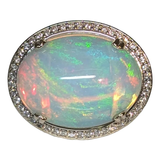 9.4 Carat Statement Opal Ring With Natural Diamond Halo in 14k Gold | Ov 20x15mm, Size 6.75 For Sale