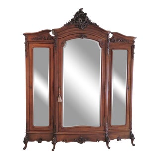 19th Century French Louis XV Carved Walnut 3 Door Armoire For Sale