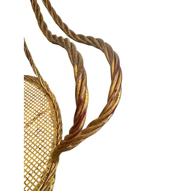 1950’s Italian Gilt Rope and Tassel Wrought Iron Hollywood Regency Chairs - A Pair For Sale - Image 9 of 12