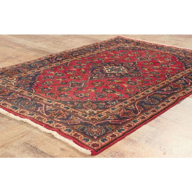 Red Vintage Persian Kashan Rug, 03'02 X 04'09 For Sale - Image 8 of 10