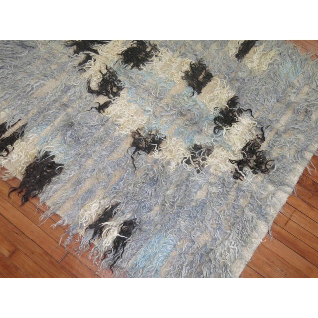 Powder Blue Abstract Vintage Turkish Tulu Mid-20th Century Shag Rug For Sale - Image 16 of 18
