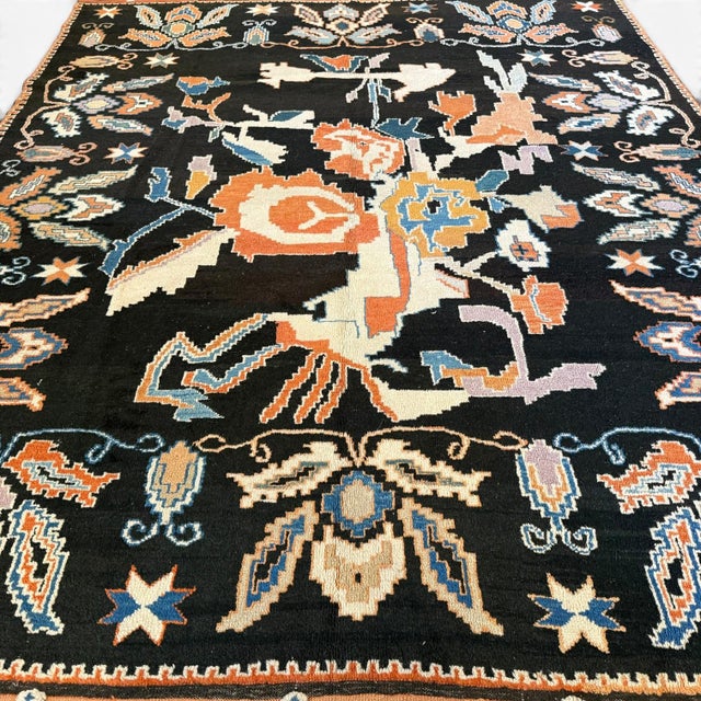 Traditional Vintage Anatolian Rug | 8' X 9'6" | Bold Floral Design on Black Field For Sale - Image 3 of 5