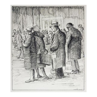 1927 Railway Station Pen and Ink Drawing For Sale