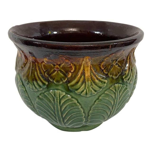 Early 1900s Weller Art Pottery Majolica Cachepot Planter For Sale