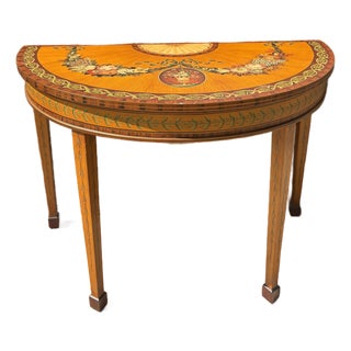 1980s Chelsea House Satinwood Demilune Console Table in the Sheraton Style For Sale