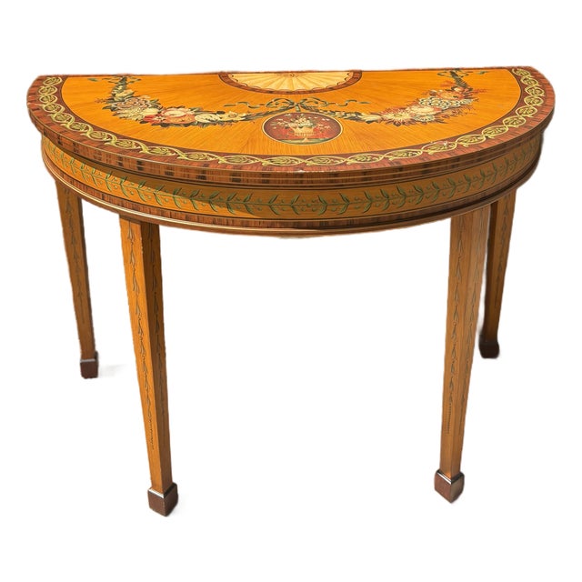 1980s Chelsea House Satinwood Demilune Console Table in the Sheraton Style For Sale