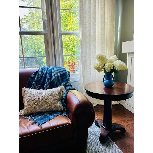 Bunny Williams Pine Cone Hill 100% Linen Plaid Navy White Throw Â€šÃ„Ã¬ Enzyme Washed Blue Tones For Sale - Image 11 of 13
